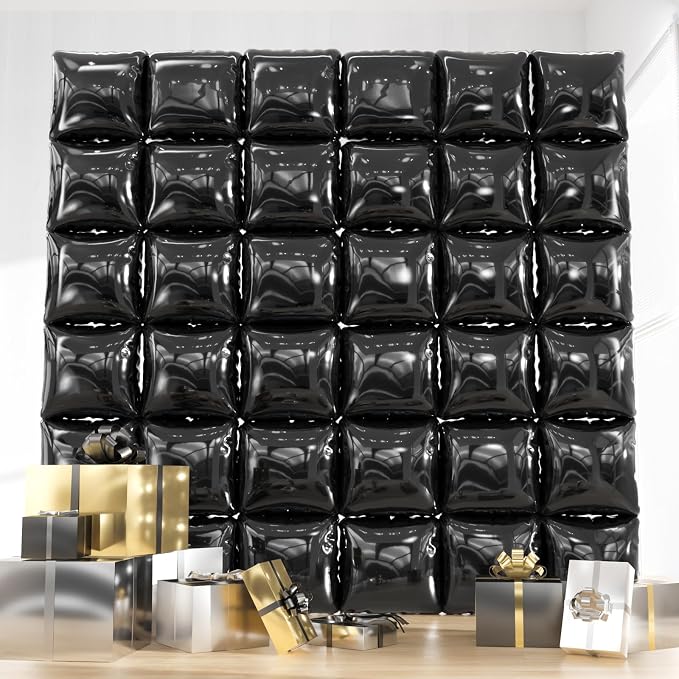 36pcs Black Square Foil Balloons Backdrop Kit by ZizasAry