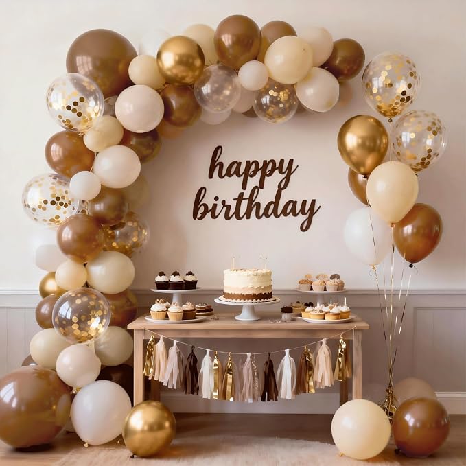 Brown Balloons, Light Brown Beige Nude Chrome Gold Confetti, Party decor | 50 - Image 6