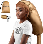 Hair Dryer Bonnet Attachment: Upgraded Extra Large Hooded Dryer Adjustable Hair Dryer Caps - Easy to Use for Natural Curly Textured Hair Care Styling Fast Drying - Gold