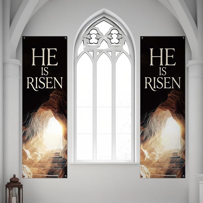 Hahafelt HE IS RISEN Banner for Church 24 x 72 Inch Easter Adjustable X-Stand - Image 4