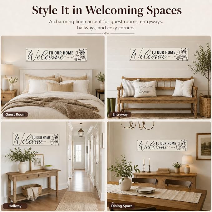 Welcome to Our Home Hanging Banner, Funny Farmhouse Porch Sign Decor - Image 2