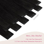 WENNALIFE Tape in Hair Extensions Human Hair Jet Black Tape in Extensions, 10pcs 20g 12 inch Remy Invisible Tape Ins Straight Colored Soft Real Human Hair Tape in Extensions Refill Set Extensions