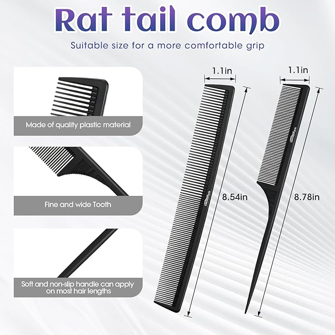 2Pcs Combs for Women and Men，Professional Black Carbon Fiber Teasing Comb，Combs for Hair Stylist, Fine and Wide Tooth Styling Comb for All Hair Types（Style 3）