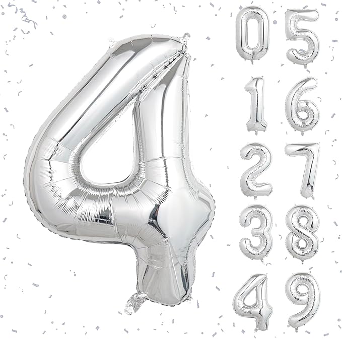40 Inch Silver Number Balloons, Helium Mylar Foil Number Balloons by Unknown