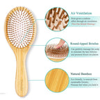 Sofmild Bamboo Wooden Paddle Hair Brush Comb Set, Hairbrushes for Women Men Kid Detangling Hair Massaging Scalp with Round Tip Bristles for All Hairstyles (Pink Wooden)