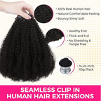 Lashey Clip in Hair Extensions 20 Inch 110g 7pcs Seamless Clip in Hair Extensions Human Hair Afro Kinky Curly Clip Ins for Women, #1B Natural Black 4C