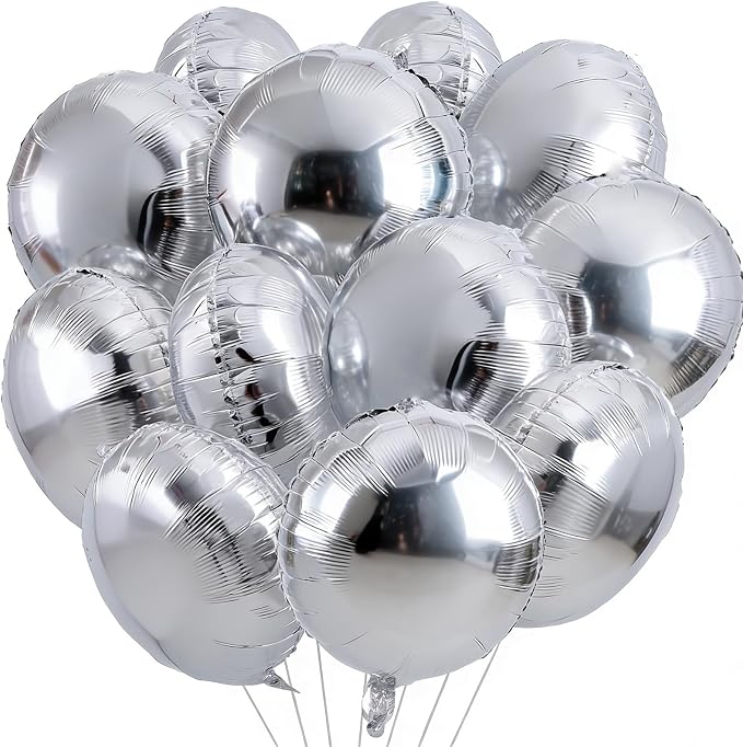 25Pcs Silver Round Shaped Foil Balloons 18 Inch Mylar Balloon | Helium by Unknown