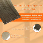 Full Shine Injected Tape in Hair Extensions 14Inch Seamless Injection Tape In Human Hair Extensions Color Blonde and Brown Balayage 20Gram 10Pcs Intact Invisible Machine Remy Human Hair for Women