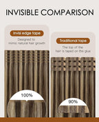 VINBAO Invisi Edge Tape in Extensions Human Hair, 55g 20in 20pcs Chocolate Brown Highlighted Caramel Blonde Injected Tape in Hair Extensions Thick Ends 20inch #4P27