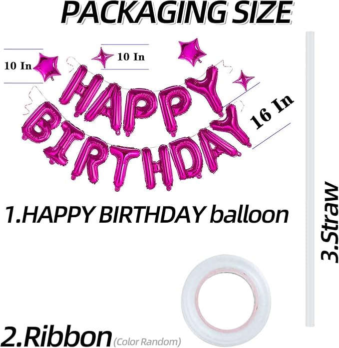 Hot Pink Happy Birthday Balloons Banner Sign Mylar letter Party Decoration | - Image 4
