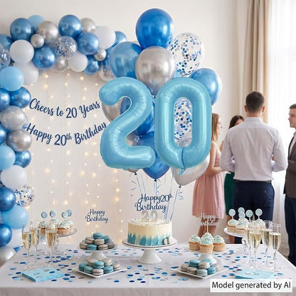 Pearlescent Blue Number 20 Balloon 40 Inch, Giant Light Blue Mylar Foil 20th - Image 7