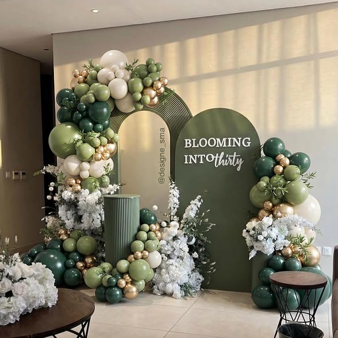 Emerald Green White Gold Balloons Arch Kit - Image 3