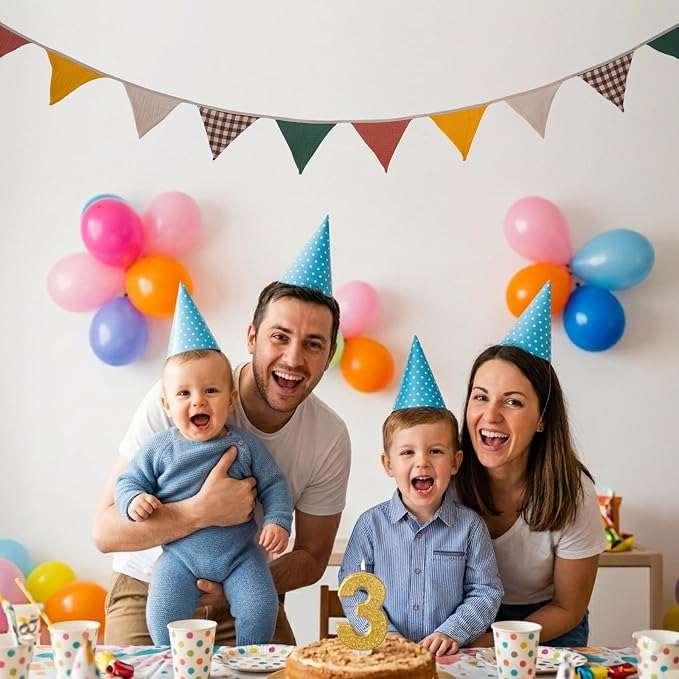 2Pcs Triangle Bunting Flag No-DIY Cotton Fabric Garland Reusable Party Banner - Image 6