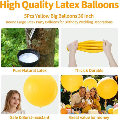 5Pcs Yellow Big Balloons 36 Inch, Round Large Latex Party Balloons - Image 2