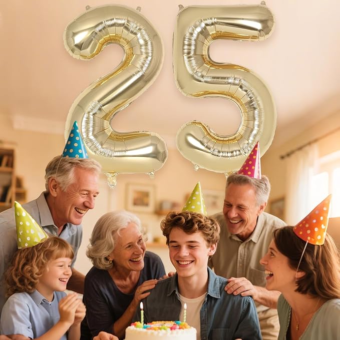 Champagne Gold Large Number 25 Balloon, 40 Inch Light Gold Foil Helium Number - Image 6