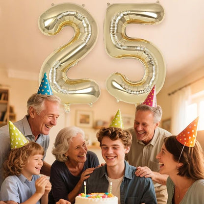 Champagne Gold Large Number 25 Balloon, 40 Inch Light Gold Foil Helium Number - Image 6