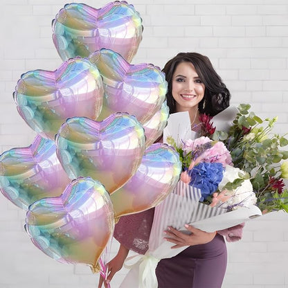 Colorful Heart Ballloons, 18 Inch Bright Silver Foil Love Heart Shaped Balloons - Image 4