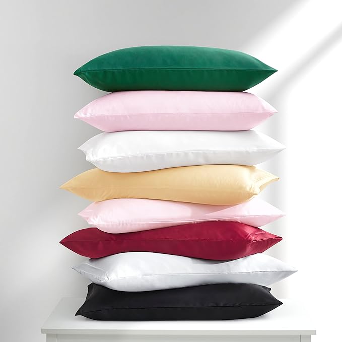 Peach Red King Size Satin Pillowcase Set of 2 with Envelope Closure,Peach Red Silk Pillowcase for Hair and Skin (20x36)