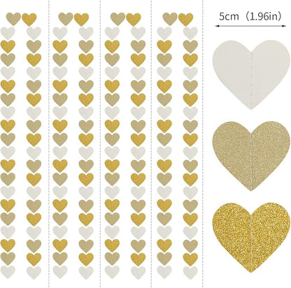 White-Gold Champagne Party-Decorations Heart Streamers Garland - 52Ft Christmas - Image 2