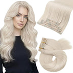 Moresoo Clip in Hair Extensions Real Human Hair with Platinum Blonde Hair Extensions Clip in Highlights Double Weft Extensions Long for Women 22inch 80g 5pcs