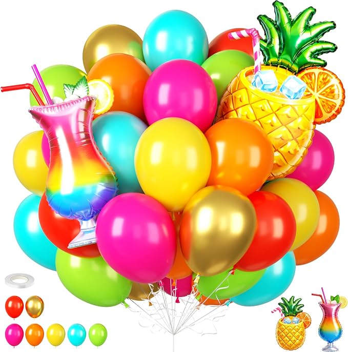 Tropical Balloons, 12 Inch Colorful Hawaiian Balloons by FunHot