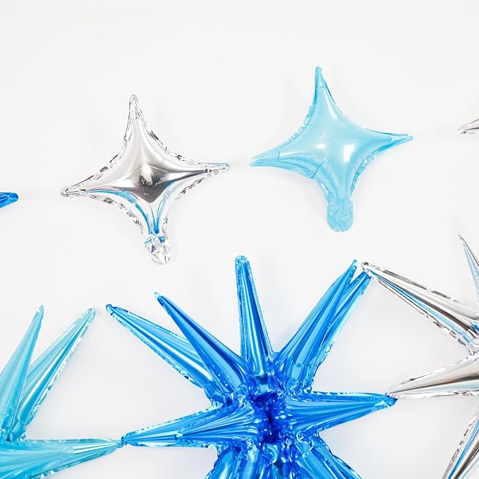 14pcs Blue Silver Star Balloons, Mixed Star Foil Balloon, 22Inch Explosion - Image 5