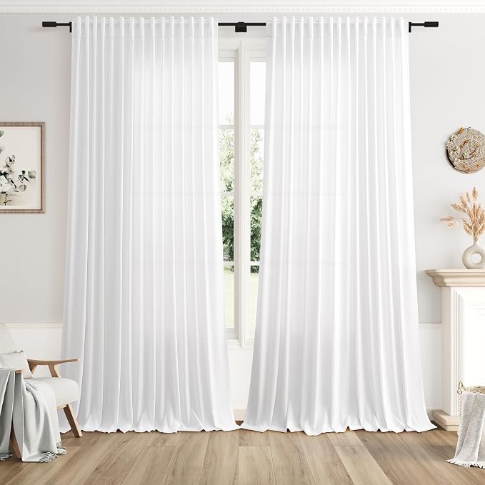 Extra Wide Linen Curtains for Living Room 120 Inch Length for Room Divider by Nanspring
