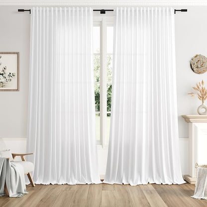 Extra Wide Linen Curtains for Living Room 120 Inch Length for Room Divider by Nanspring