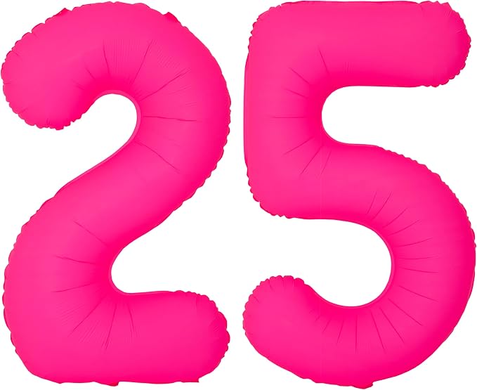 Pink Birthday Number 25 Balloons 40IN Fluorescent Pink 52 Foil Balloon | by YOIOZAIZAI