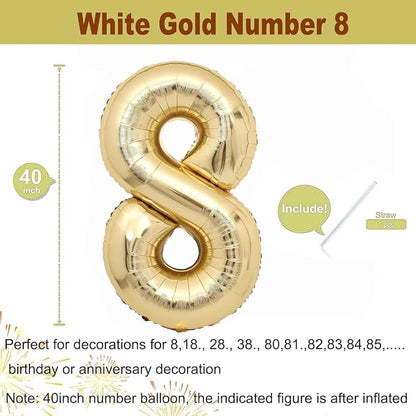 40 inch White Gold Number Balloon Giant Foil Helium Balloons Champagne Gold - Image 2