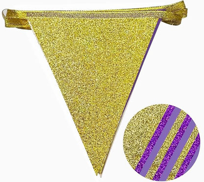 30Ft Purple Gold Party Decoration Pennant Banner Flag Hanging Glitter Paper - Image 3