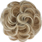 FESHFEN Messy Bun Hair Piece - Elastic Wavy Curly Hair Bun Scrunchies Extensions Synthetic Chignon Hairpieces for Women Girls, Strawberry Blonde & Platinum Blonde Tips 1.5 oz