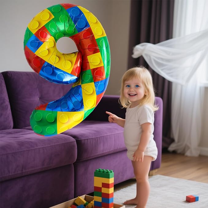32 Inch Stackable Block Number Balloon – Colorful Brick Building Themed Big - Image 4