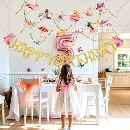 SUNBEAUTY Fairy Birthday Party Banner Fairy Party Decorations Fairy First - Image 5