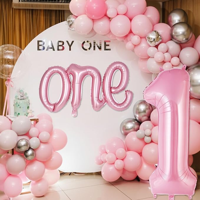 2 Pcs One Balloon Set, 40 Inch Number 1 Balloon and 41 Inch Script Letter One - Image 5
