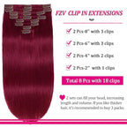 Burgundy Clip in Hair Extensions Real Human Hair Clip Ins 8pcs Per Set 110g Brazilian Clip in Hair Extensions Black Women #99j Full Head Silky Straight Human Hair Extensions (18inch)