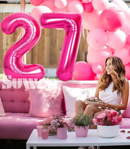 SUWEN 40 Inch Hot Pink Large 27 Balloon Numbers Big Foil Helium 0-9 | Jumbo - Image 3