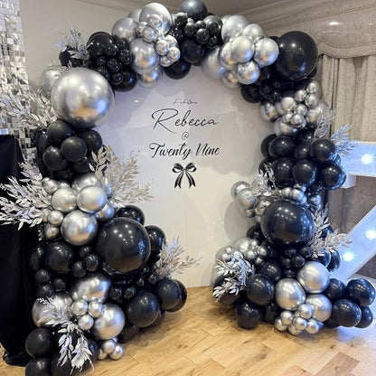 Black and Silver Latex Balloons, Birthday Party Decorations - Image 5