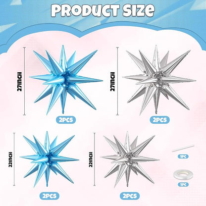 Blue Silver Star Balloons, 22/27 Inch Light Blue and Silver Foil Star Balloons - Image 2