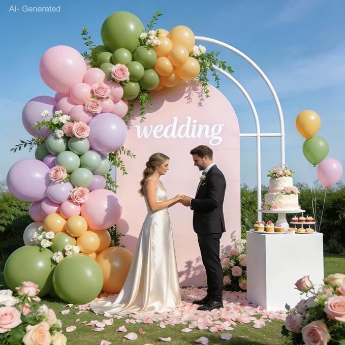 Dusty Green Purple Pink Yellow Balloons Arch Kit, Party Decor. | Olive Green - Image 5