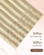 GOO GOO Invisi Edge Tape in Hair Extensions Human Hair, 18A/613A Dark Blonde Highlighted Bleach Blonde 10pcs injected with 10pcs classical tape ins, 22inch 50g, Virgin Remy Hair, Natural Look