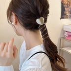 3PCS Heart Spiral Hair Ties, 3 Colors Heart Phone Cord Ponytail Holders for Women, Elegant Rubber Hair Coils, Stylish Hair Accessories for Party, Daily Use