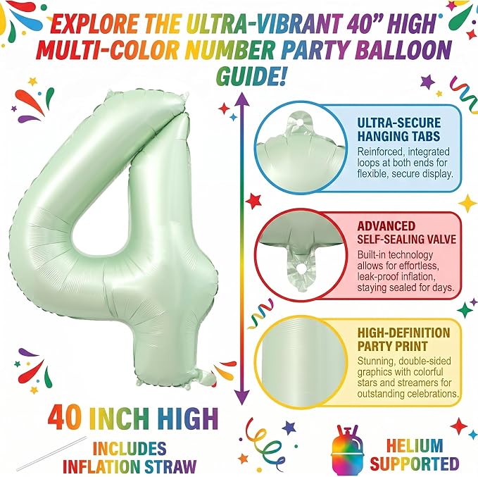 40 Inch Number 14 Balloon for 14th Birthday Decorations Olive Green | Reusable - Image 2
