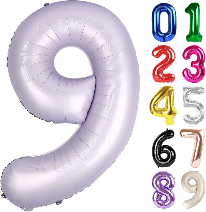 9 Balloon - Lilac Birthday Number Balloons, 40 Inch Decorations Men Women | by ALPHADELTAPI