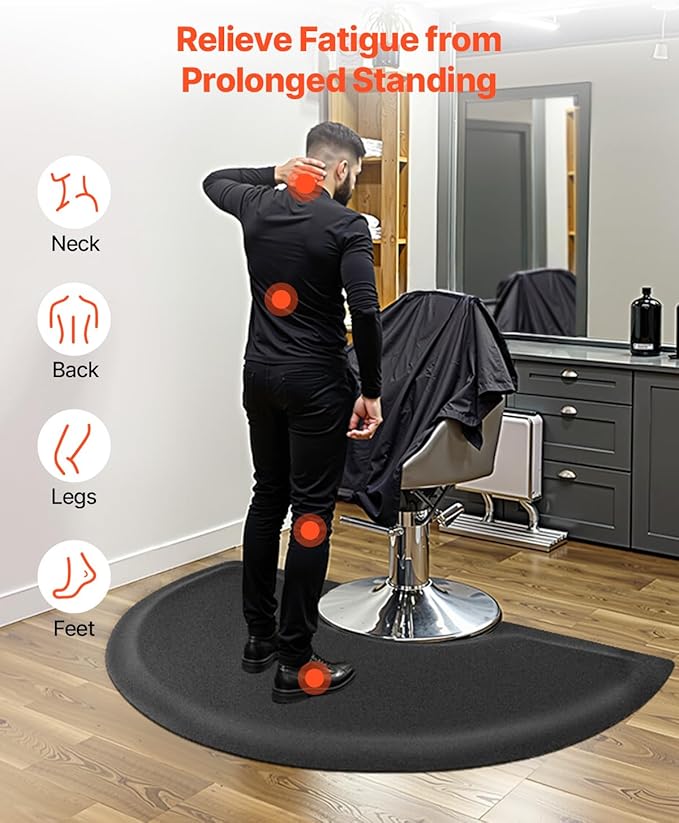 VEVOR Salon Mat for Hair Stylist, 3 x 5 FT Semi-Circle Salon Chair Mat, 1/2-inch Thickened Anti Fatigue Barber Shop Floor Mat with Round Cut Out, Easy-to-Clean PVC Surface & Anti-Trip Beveled Edges