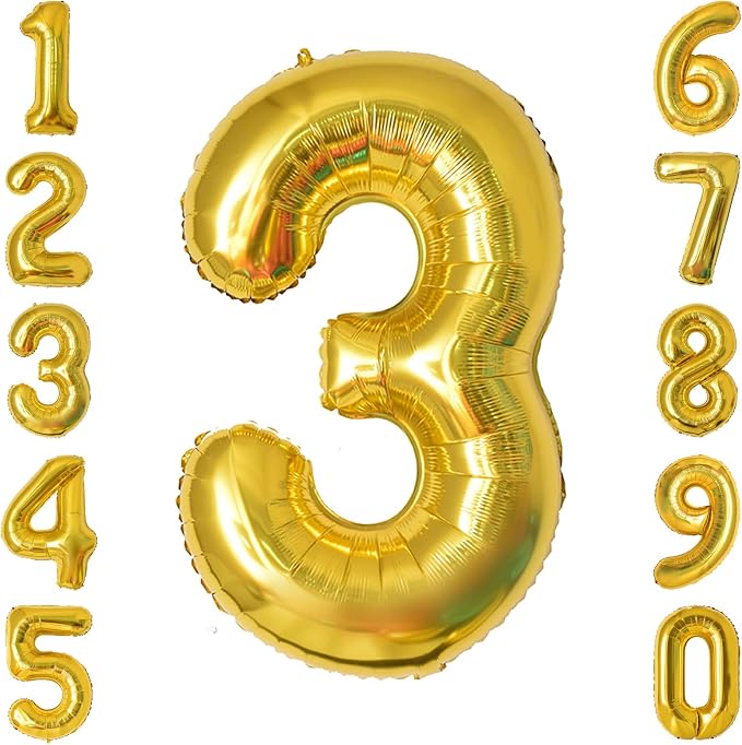 Gold Number 3 Balloon 40 Inch, Shiny Gold Foil by Unknown