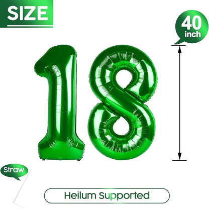 18 Balloon - Green Birthday Number Balloons, 40 Inch Decorations Men Women | - Image 5