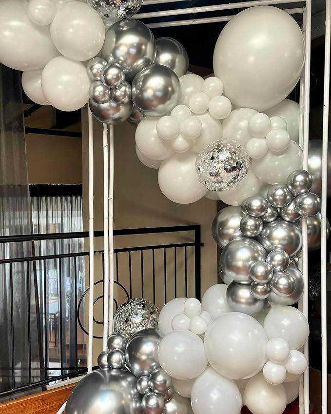 White and Silver Balloon Arch Kit, Engagements, Baby Shower, Anniversary Party - Image 5
