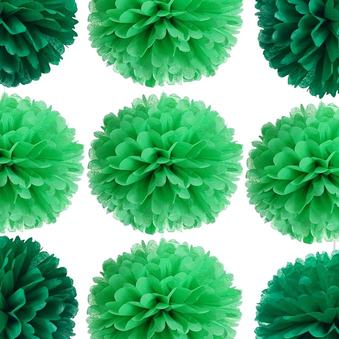 14" Green Tissue Pom Poms Kit DIY Decorative Paper Flowers Ball - Image 4