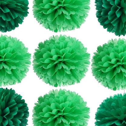 14" Green Tissue Pom Poms Kit DIY Decorative Paper Flowers Ball - Image 4
